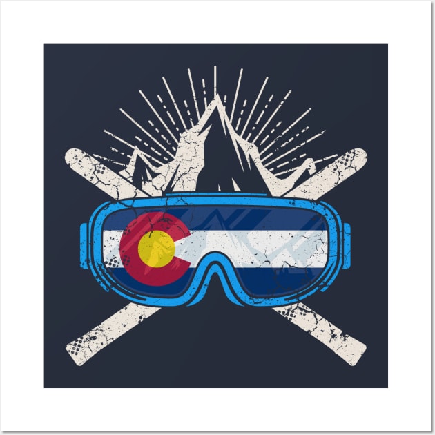 Colorado Flag Ski Skiing Wall Art by E